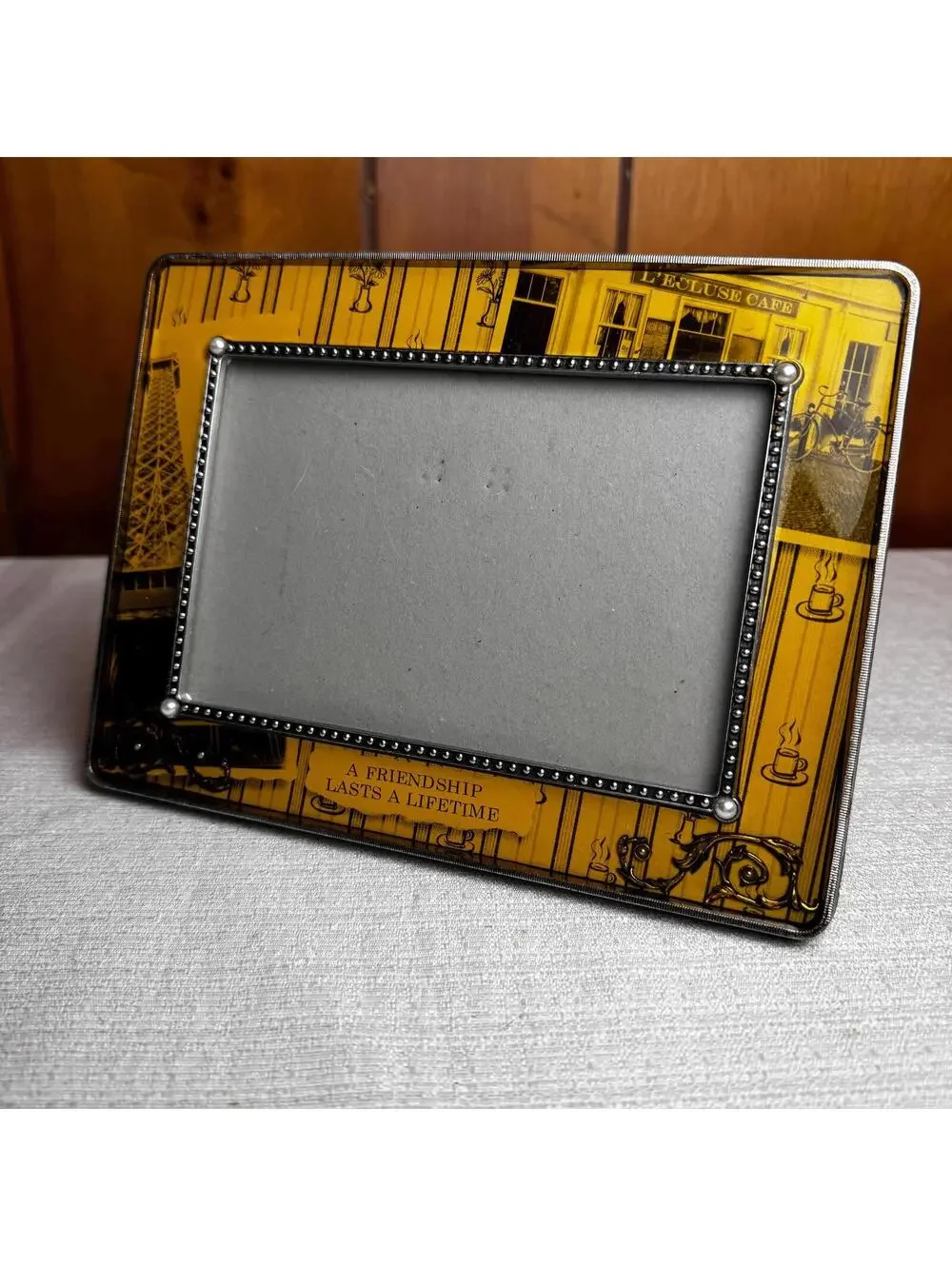 Vintage Thompson Paris Cafe 4x6 Picture Frame Yellow Black Decorative Photo